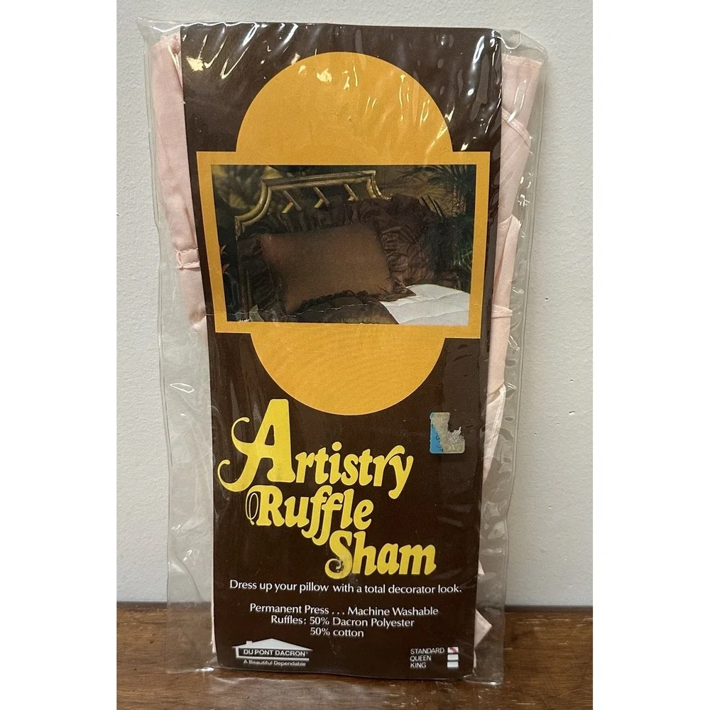 Vintage 80's Ruffle Pillow Sham Peach Standard Dacron Pillowcase NEW NOS